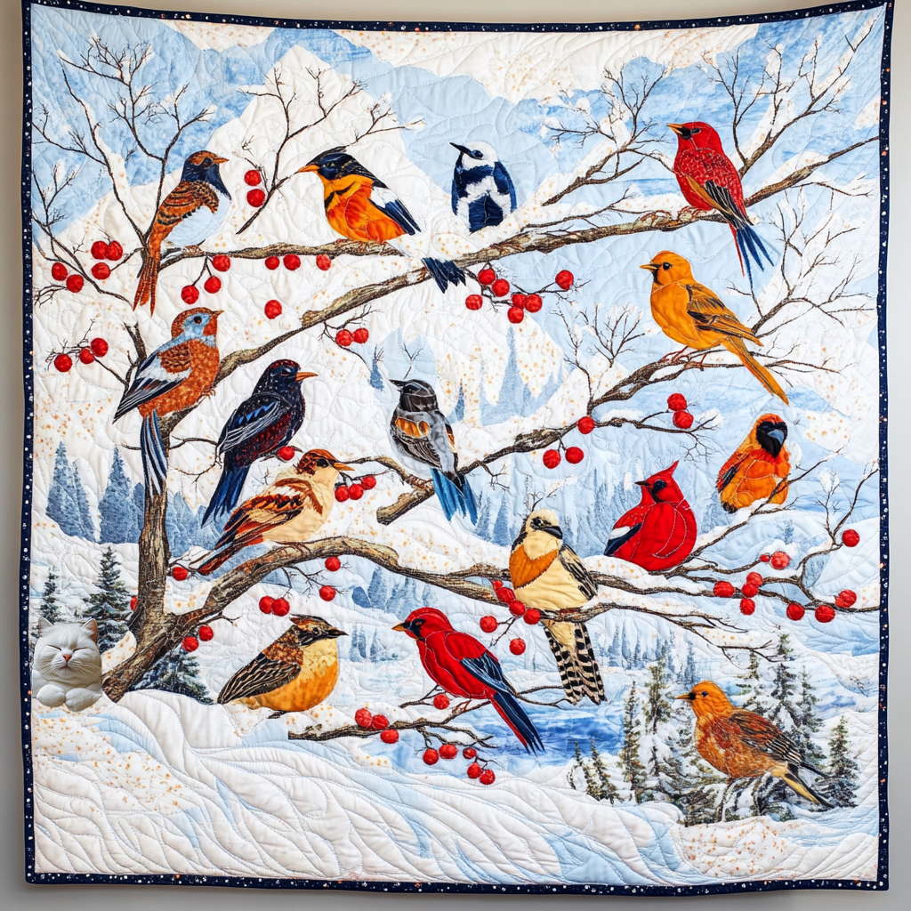 Bird Christmas Holiday Cheer Quilt Blanket