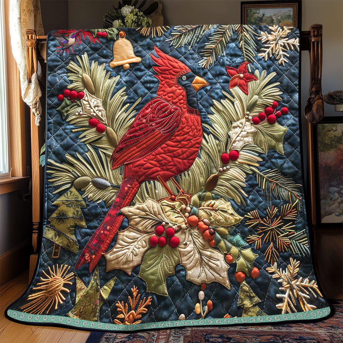 Cardinal Christmas Bell Quilt Blanket
