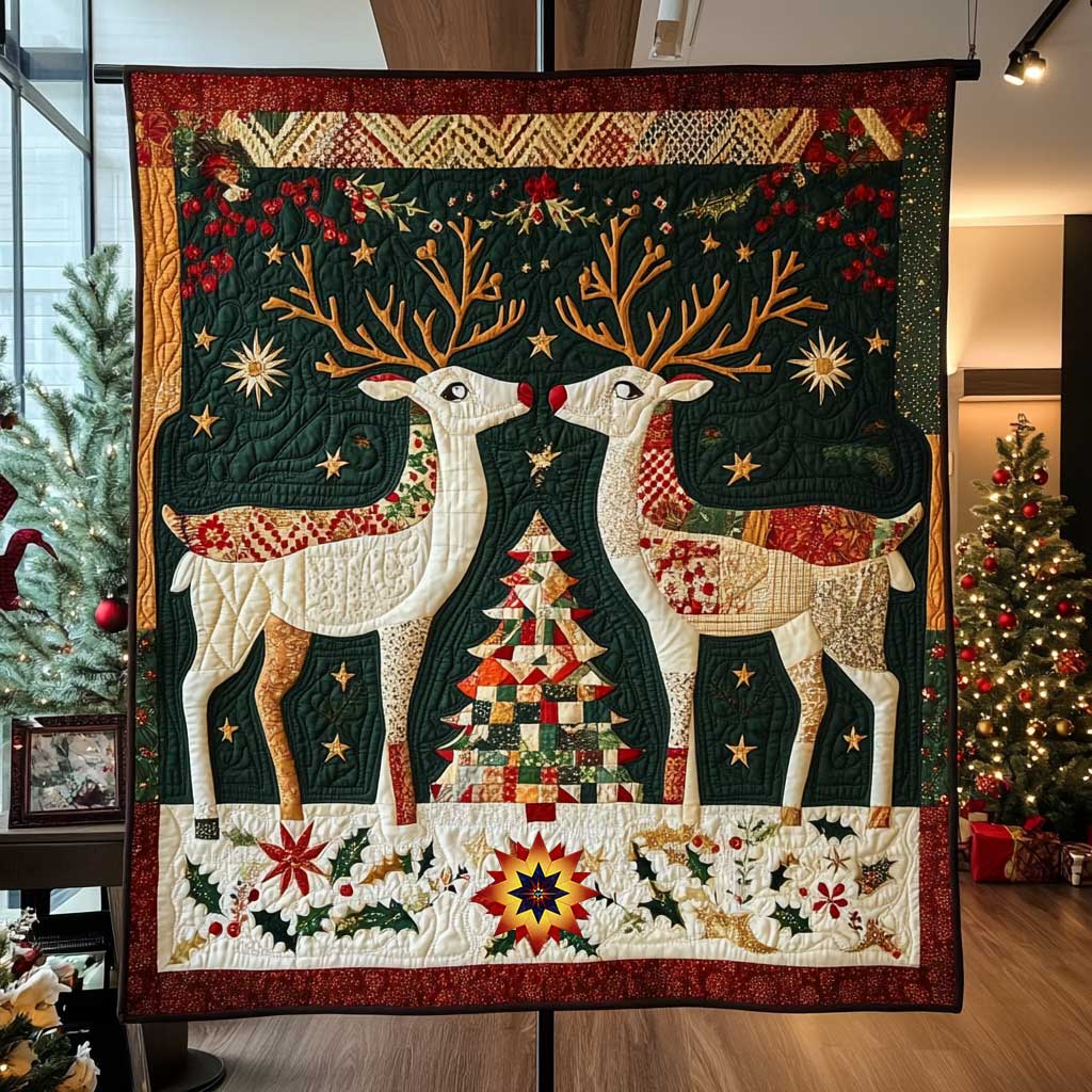 Artists Reindeer Patchwork Quilt Blanket