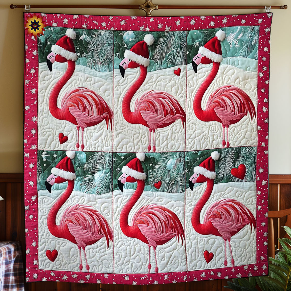 Christmas Flamingo Winter Wonderland Quilt Blanket