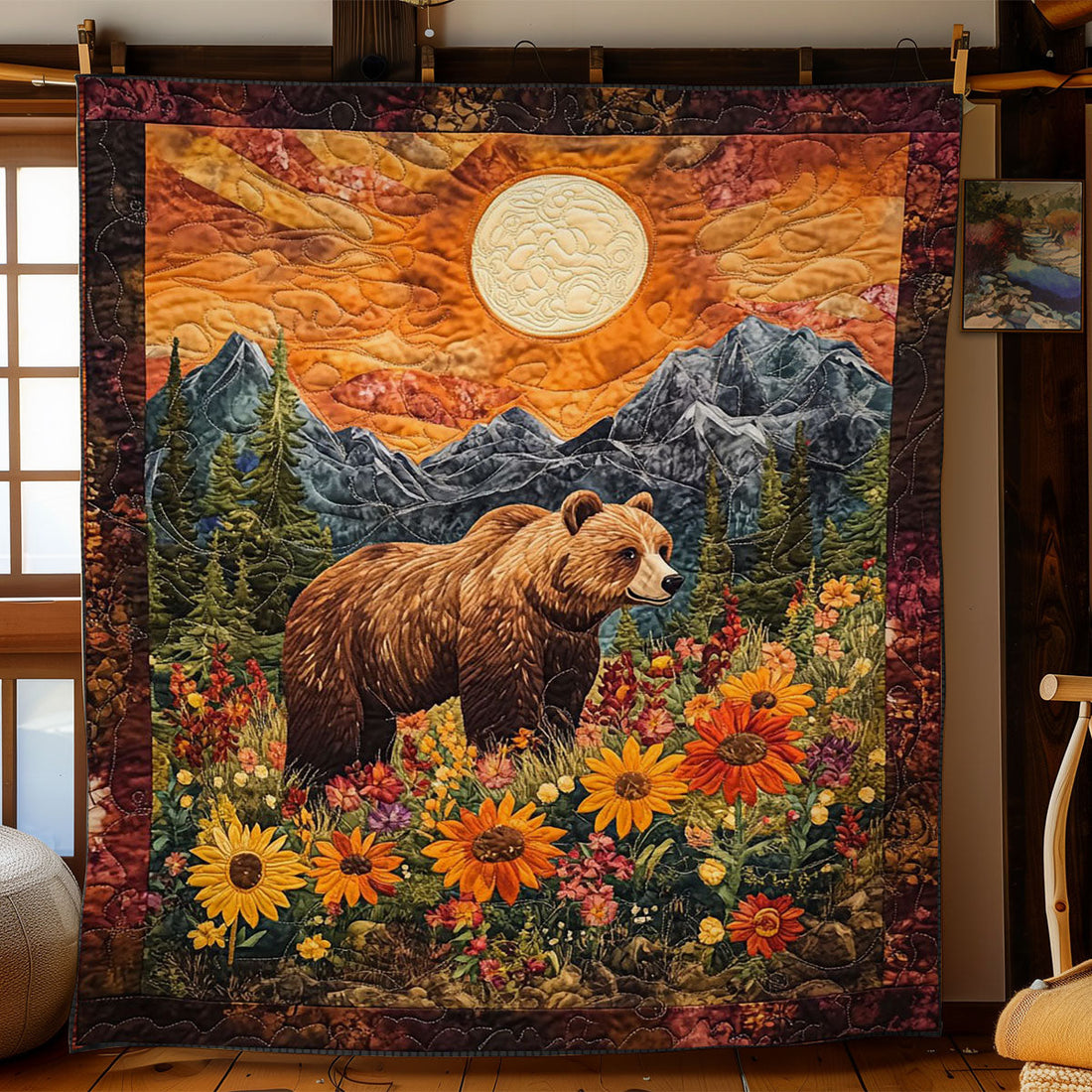 Bear In Sunset Highland Quilt Blanket