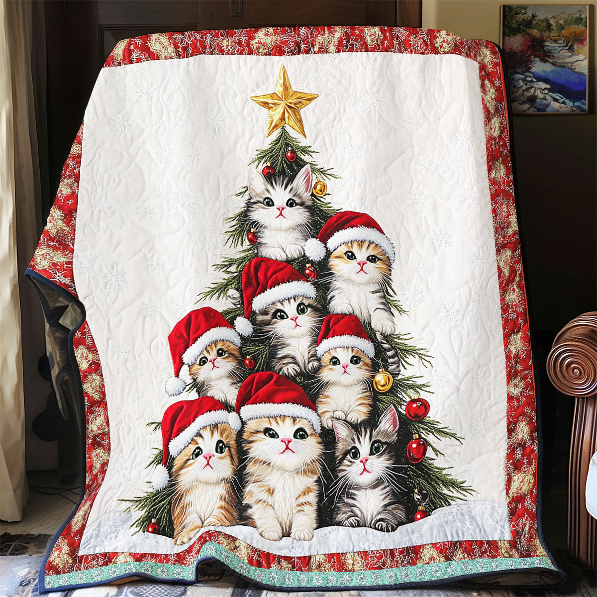 Cat Christmas Tree Quilt Blanket