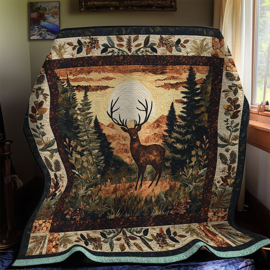 Deer Native Woodland Retreat Quilt Blanket