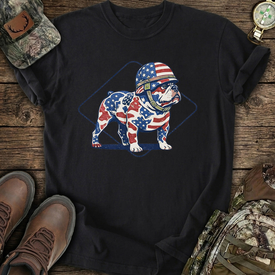 Patriotic Bulldog USA Flag T-Shirt