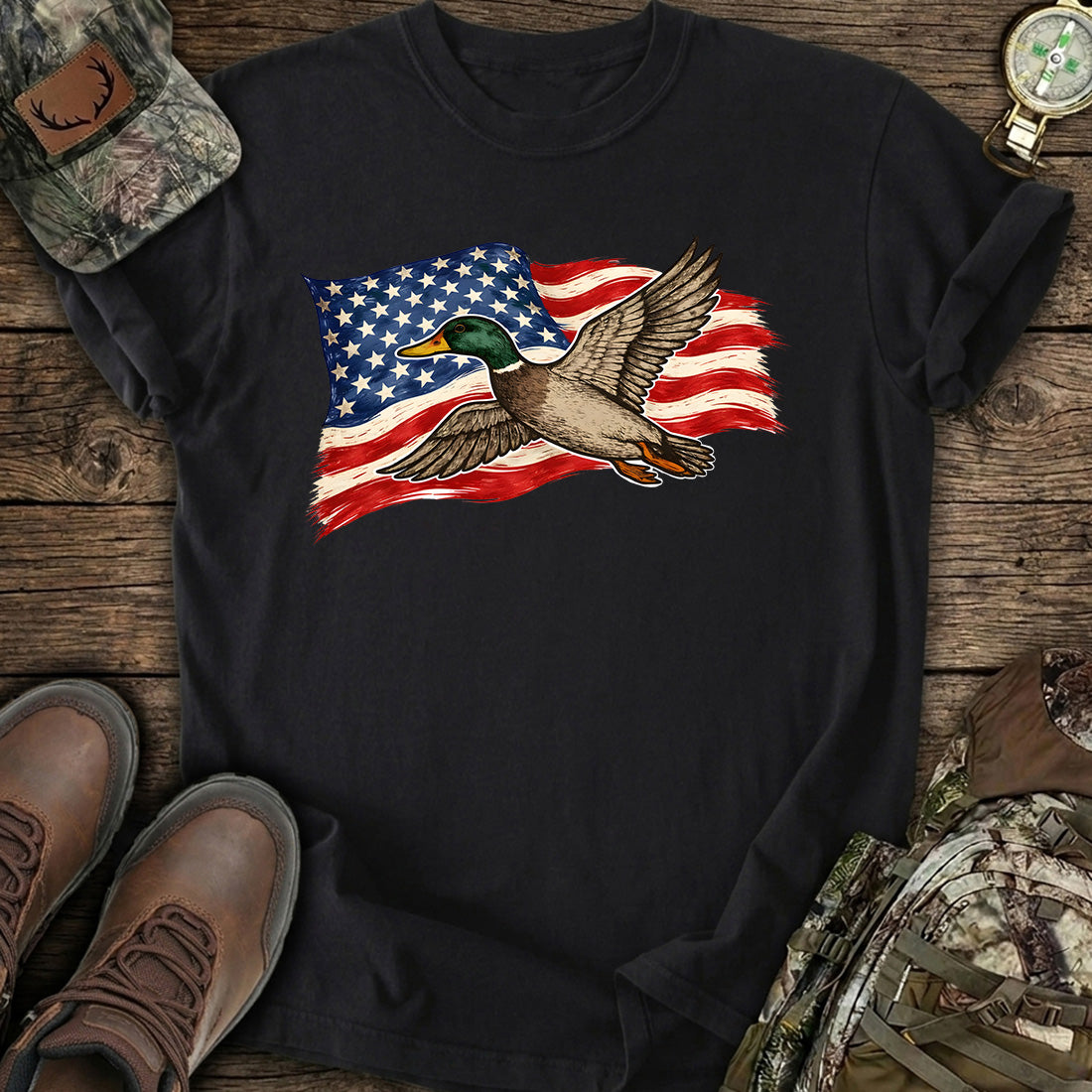 American Flag Duck Hunting T-Shirt