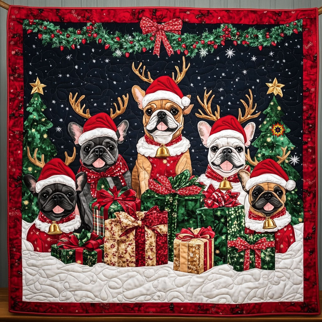 Christmas French Bulldog Holiday Cheer Quilt Blanket