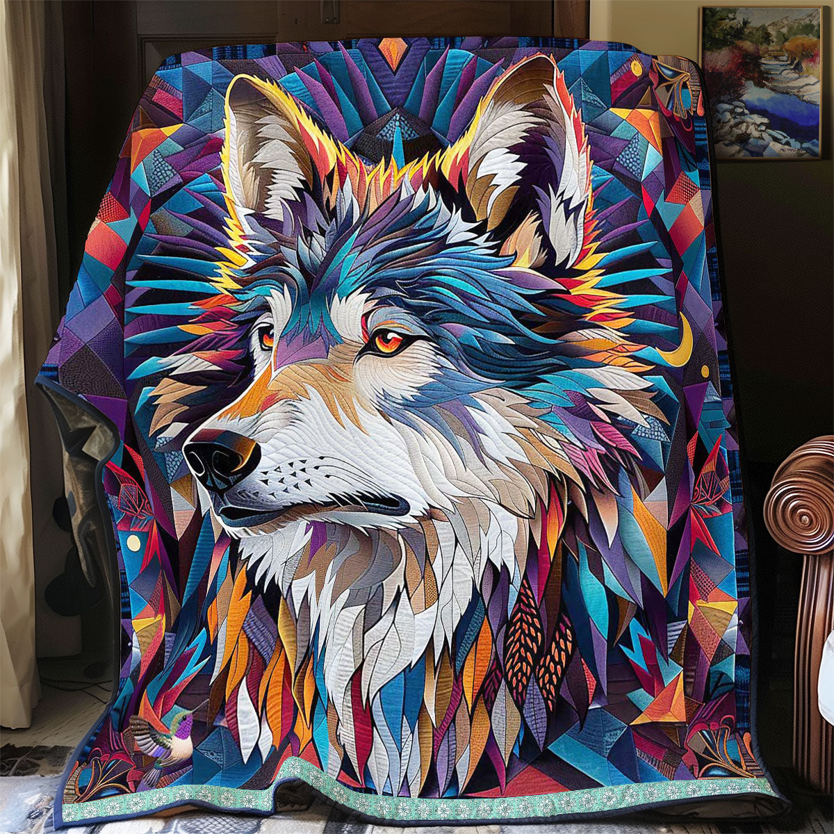 Patchwork Wolf Quilt Blanket