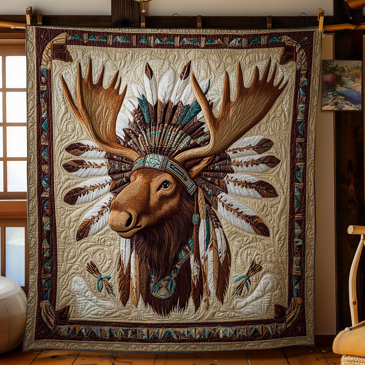 Tribal Moose Woodland Retreat Quilt Blanket