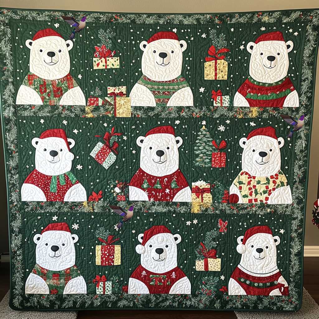 Christmas Polar Bears Quilt Blanket