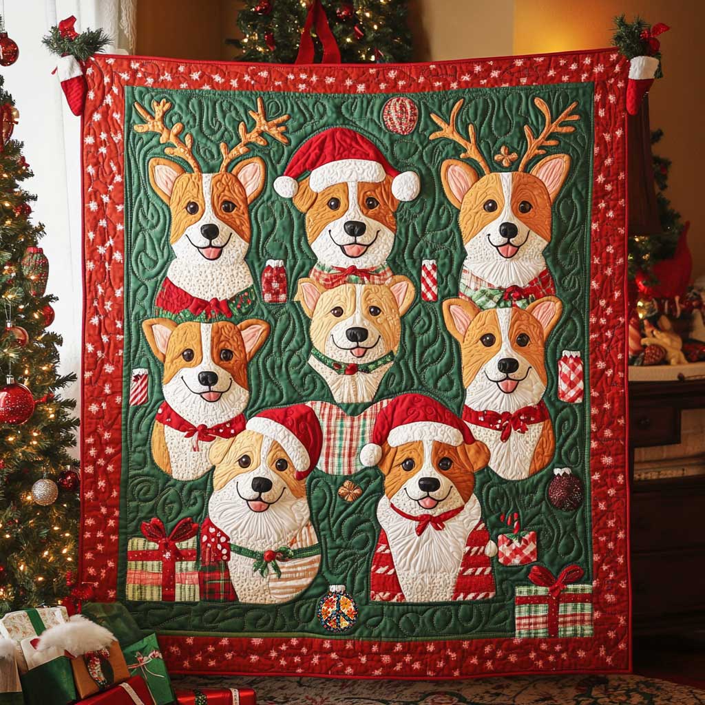 Adorable Corgi Christmas Quilt Blanket
