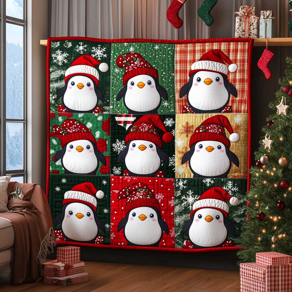 Christmas Penguin Frosty Morning Quilt Blanket