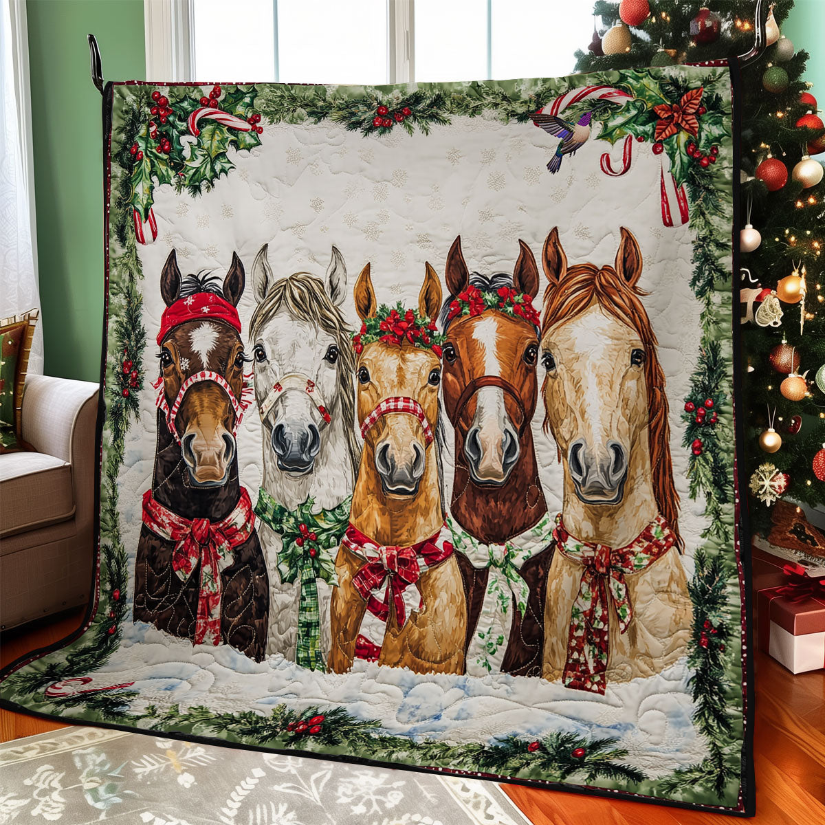 Christmas Horse Festive Glow Quilt Blanket