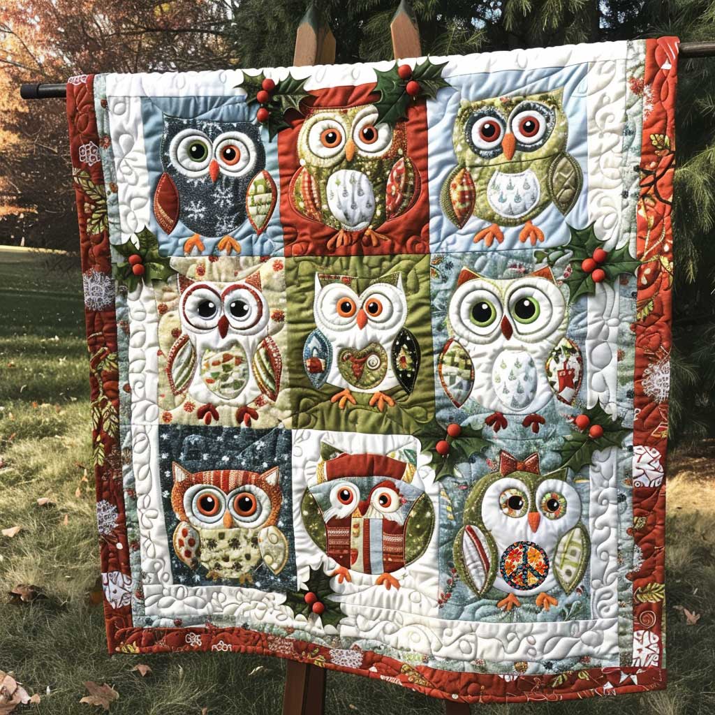 Adorable Little Snow Owl Christmas Quilt Blanket