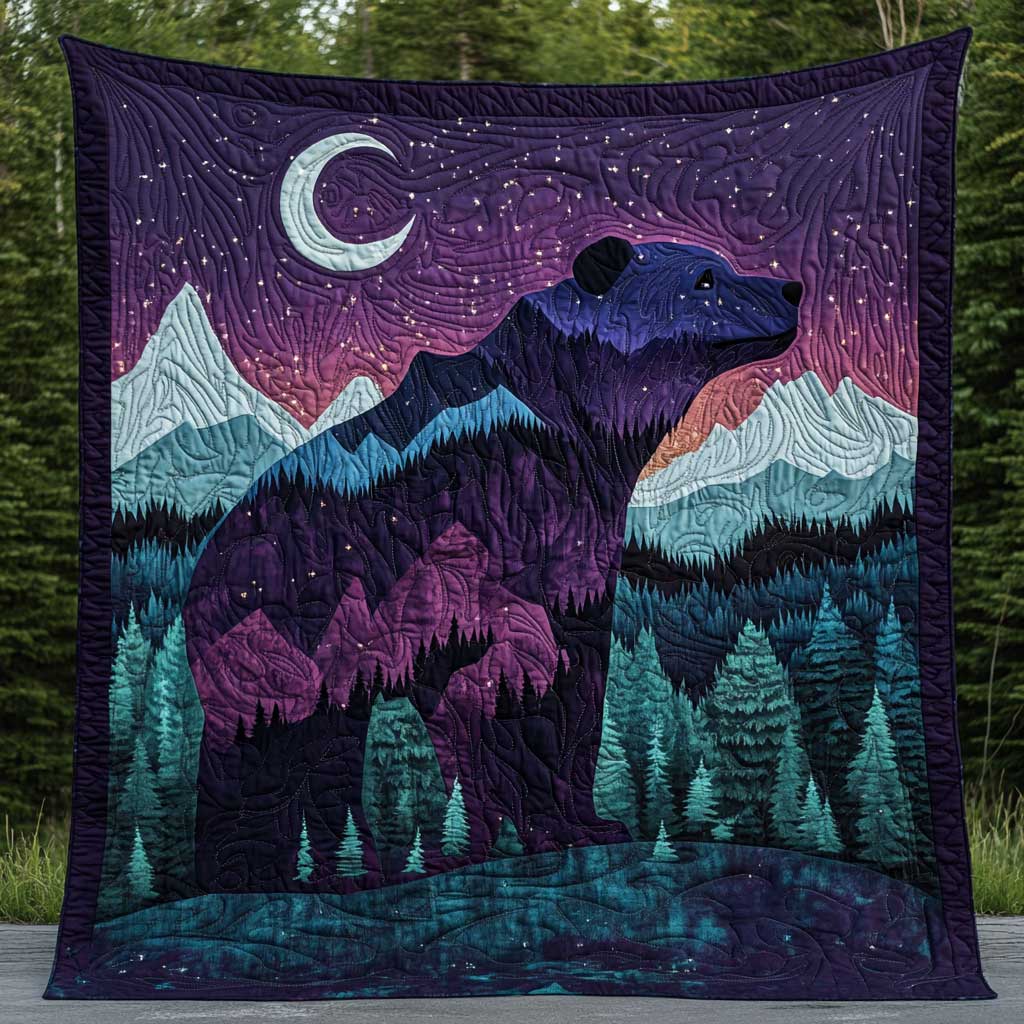 Night Forest Bear Quilt Blanket