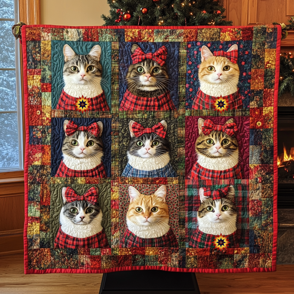 Cat Merry Christmas Holiday Cheer Quilt Blanket