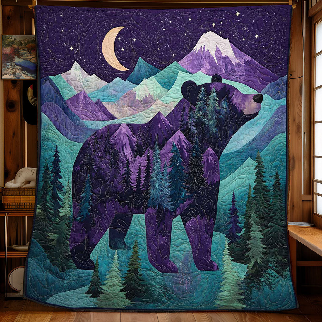 Mountain Bear Spirit Quilt Blanket