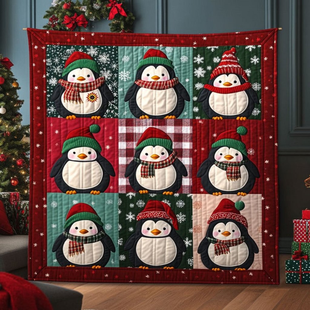 Christmas Penguin Quilt Blanket