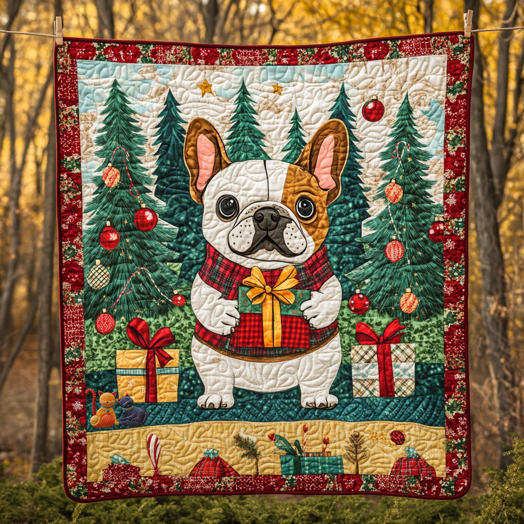 Bulldog Christmas Holiday Cheer Quilt Blanket