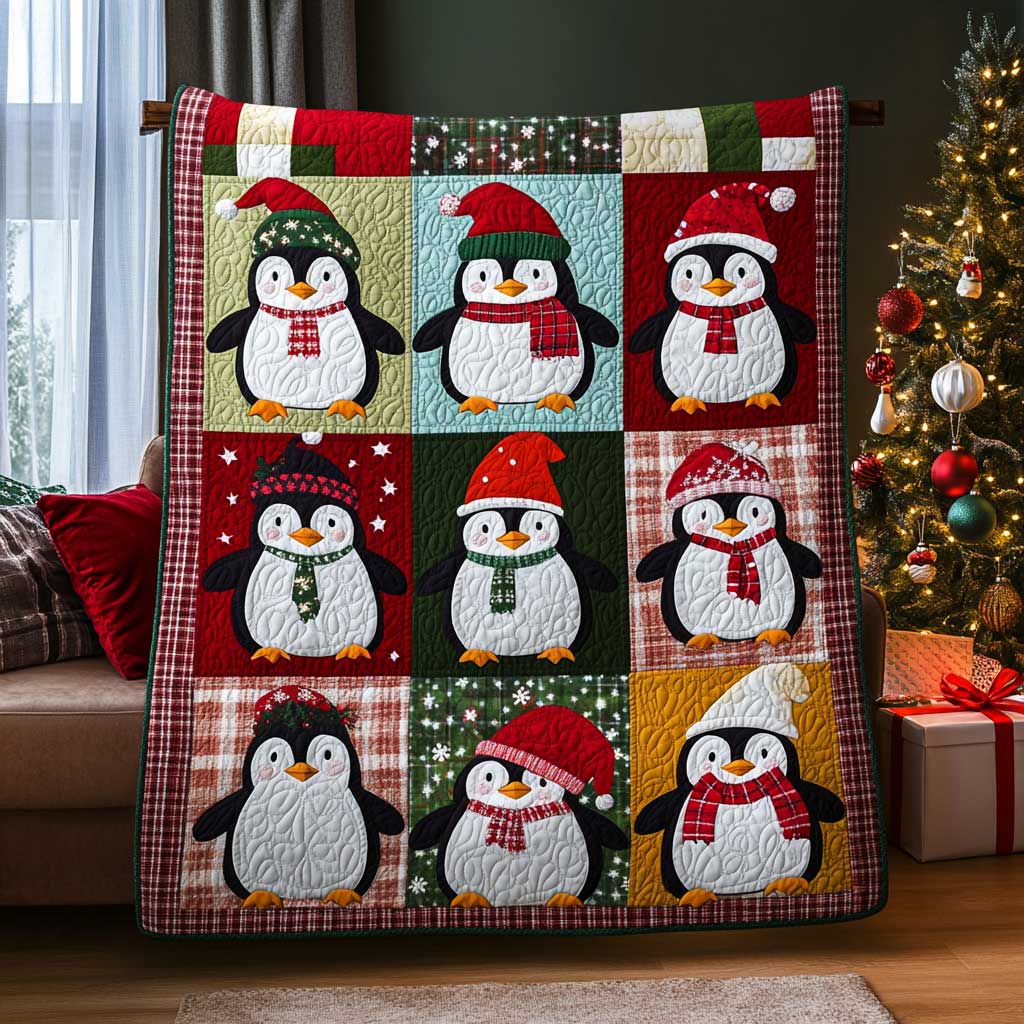 Christmas Penguin Yuletide Charm Quilt Blanket
