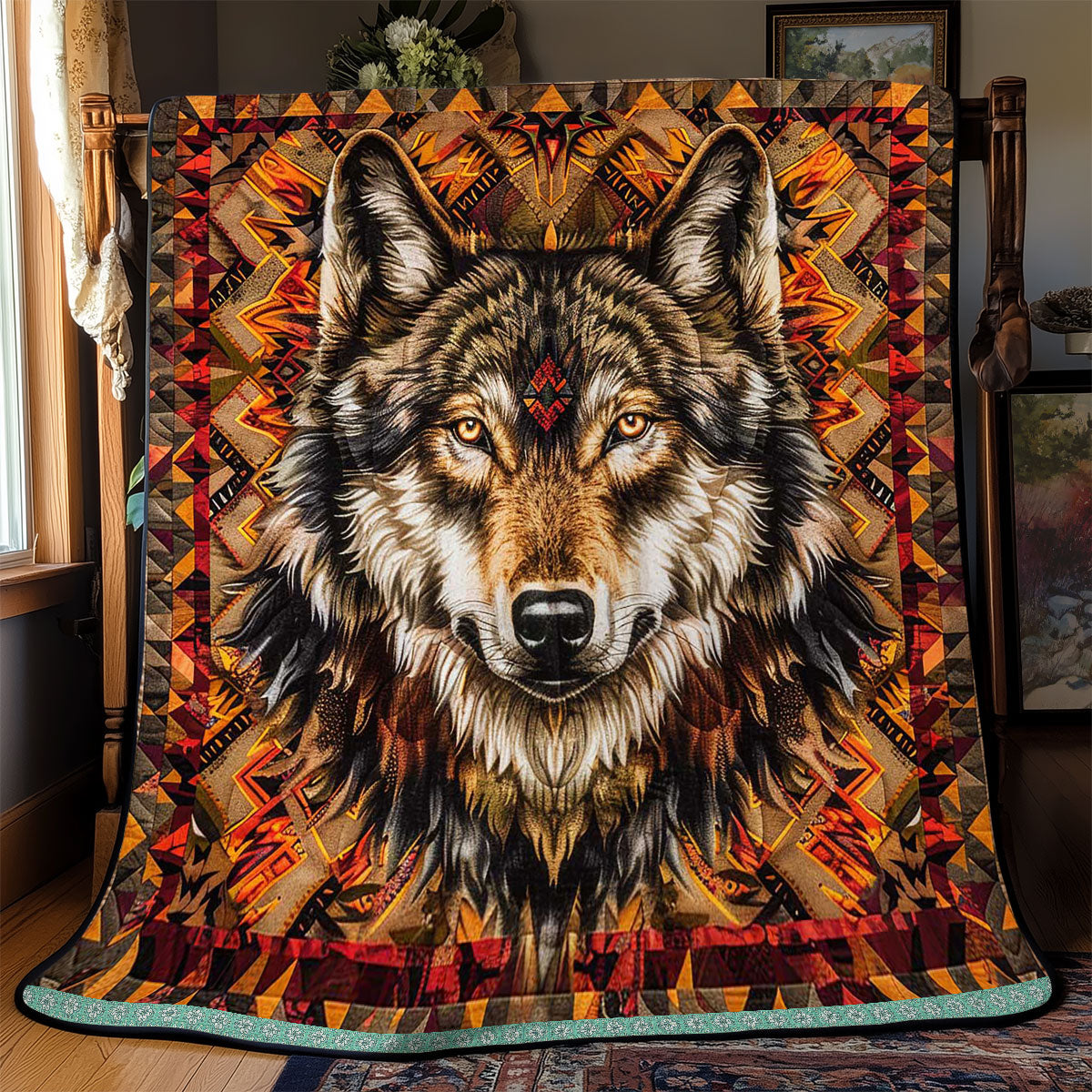 Wolf Native American Heartland Comfort Quilt Blanket