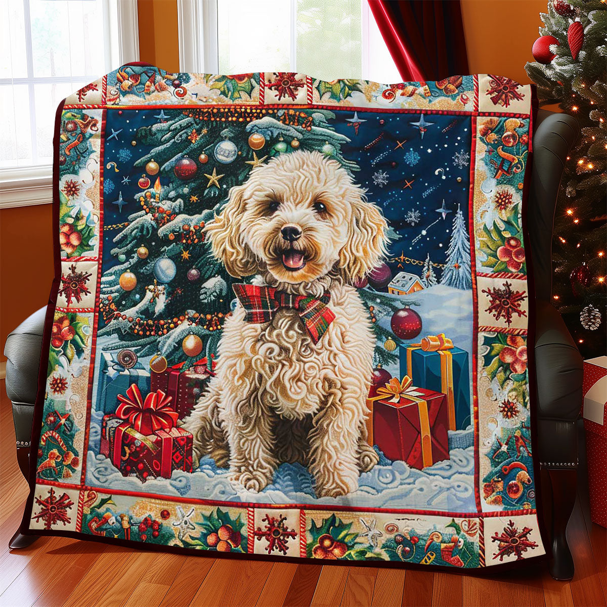 Christmas Dog Snowy Evening Quilt Blanket