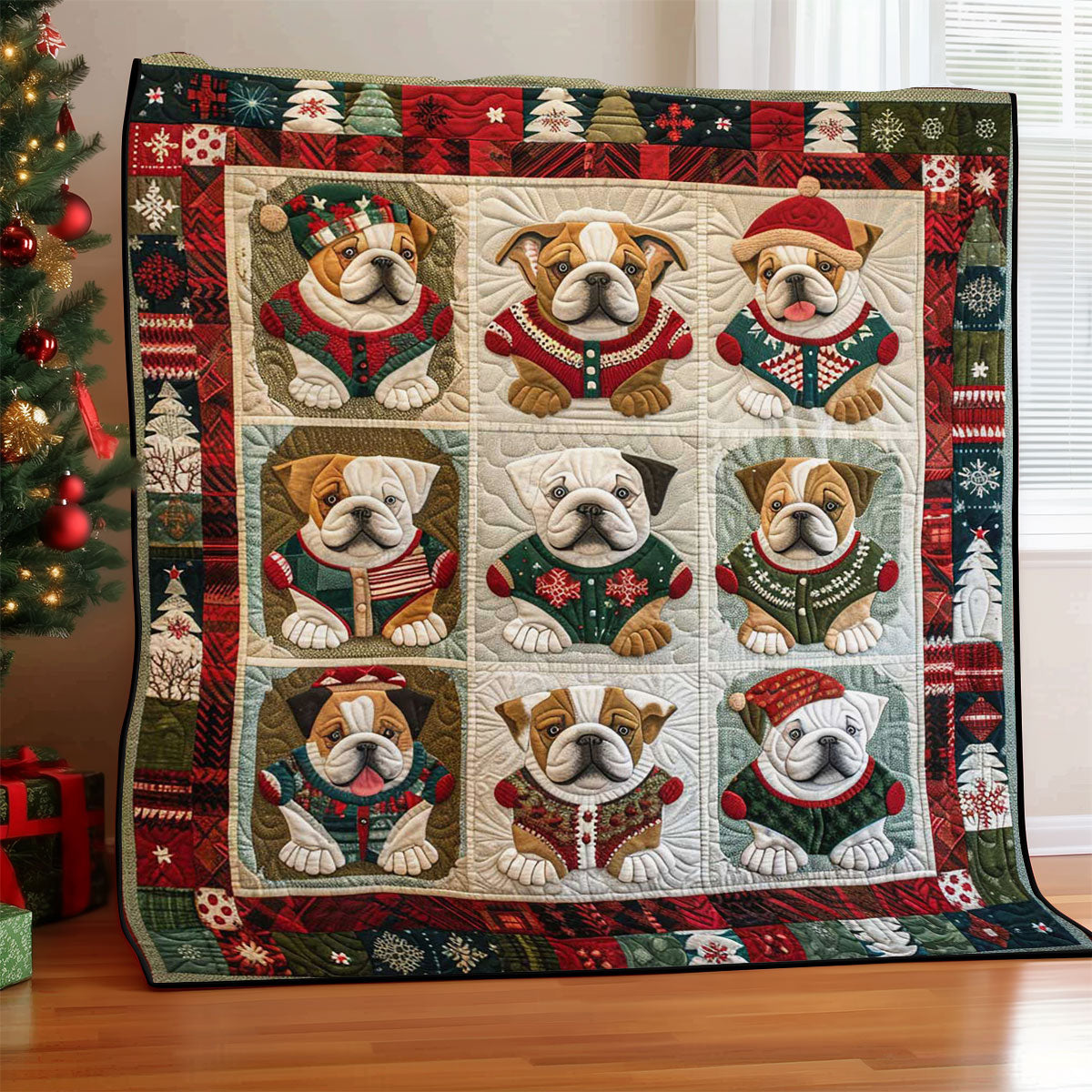 Christmas Bulldog Quilt Blanket