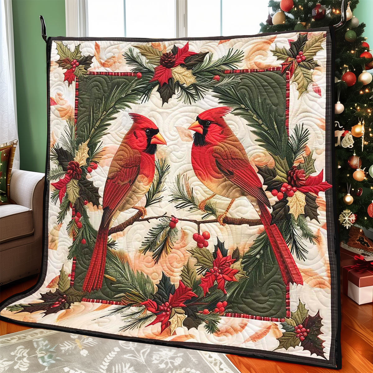 Christmas Cardinal Fireside Comfort Quilt Blanket