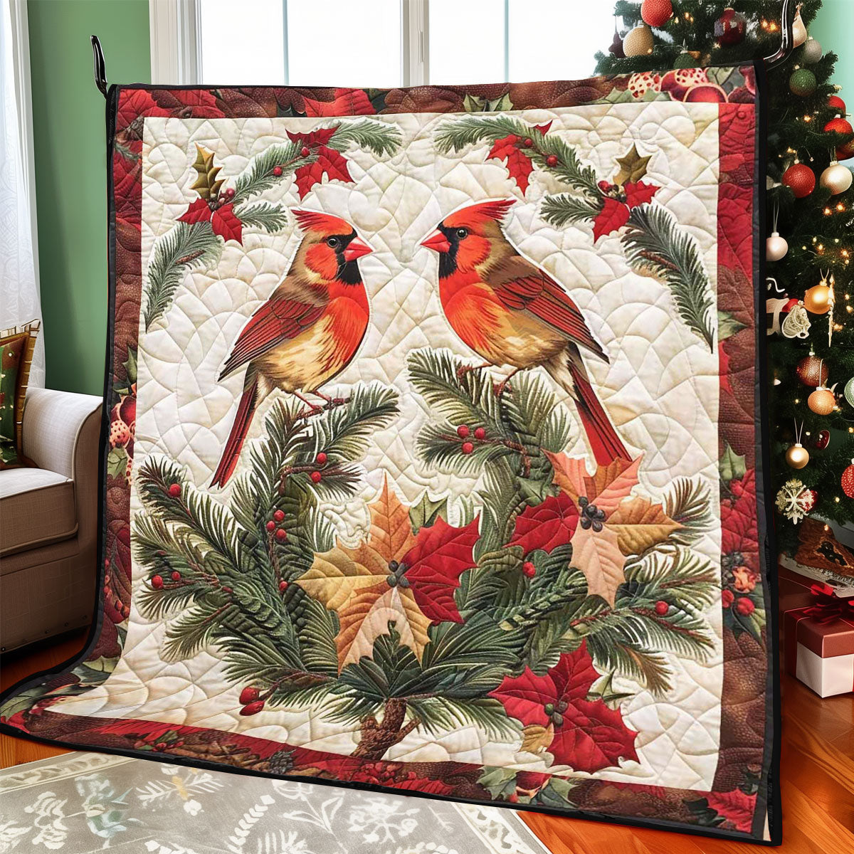 Christmas Cardinal Jolly Season Quilt Blanket