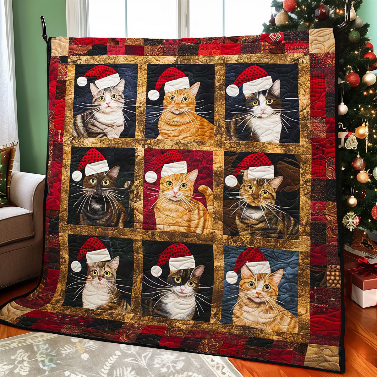 Christmas Cat Winter Wonderland Quilt Blanket