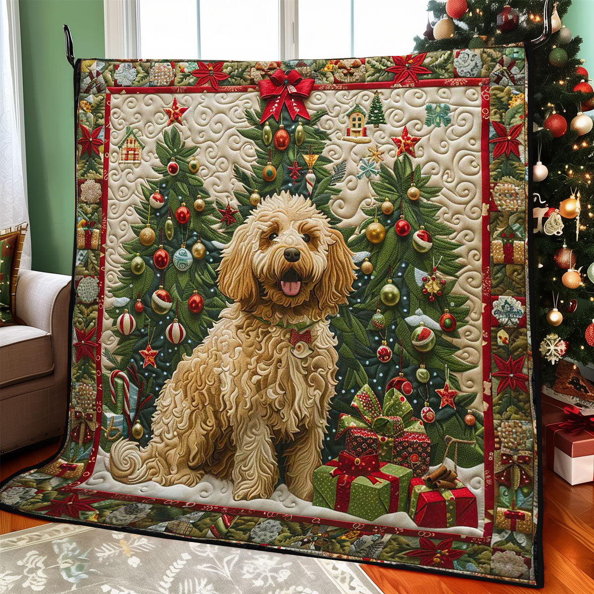Christmas Dog Fireside Comfort Quilt Blanket