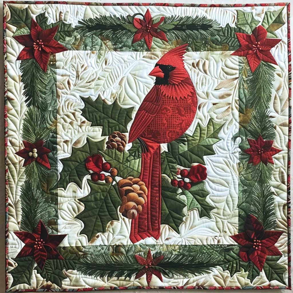 Christmas Cardinal Peppermint Joy Quilt Blanket