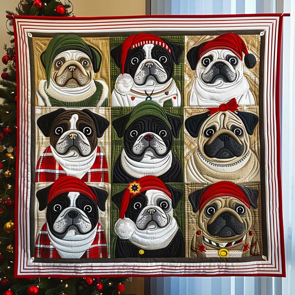 Bulldog Vintage Christmas Fashion Quilt Blanket