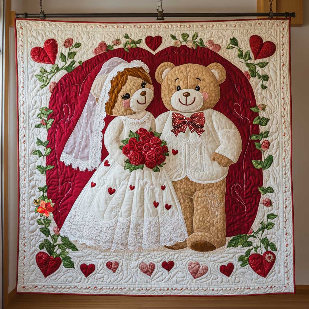 Couple Marriage Bear Quilt Blanket