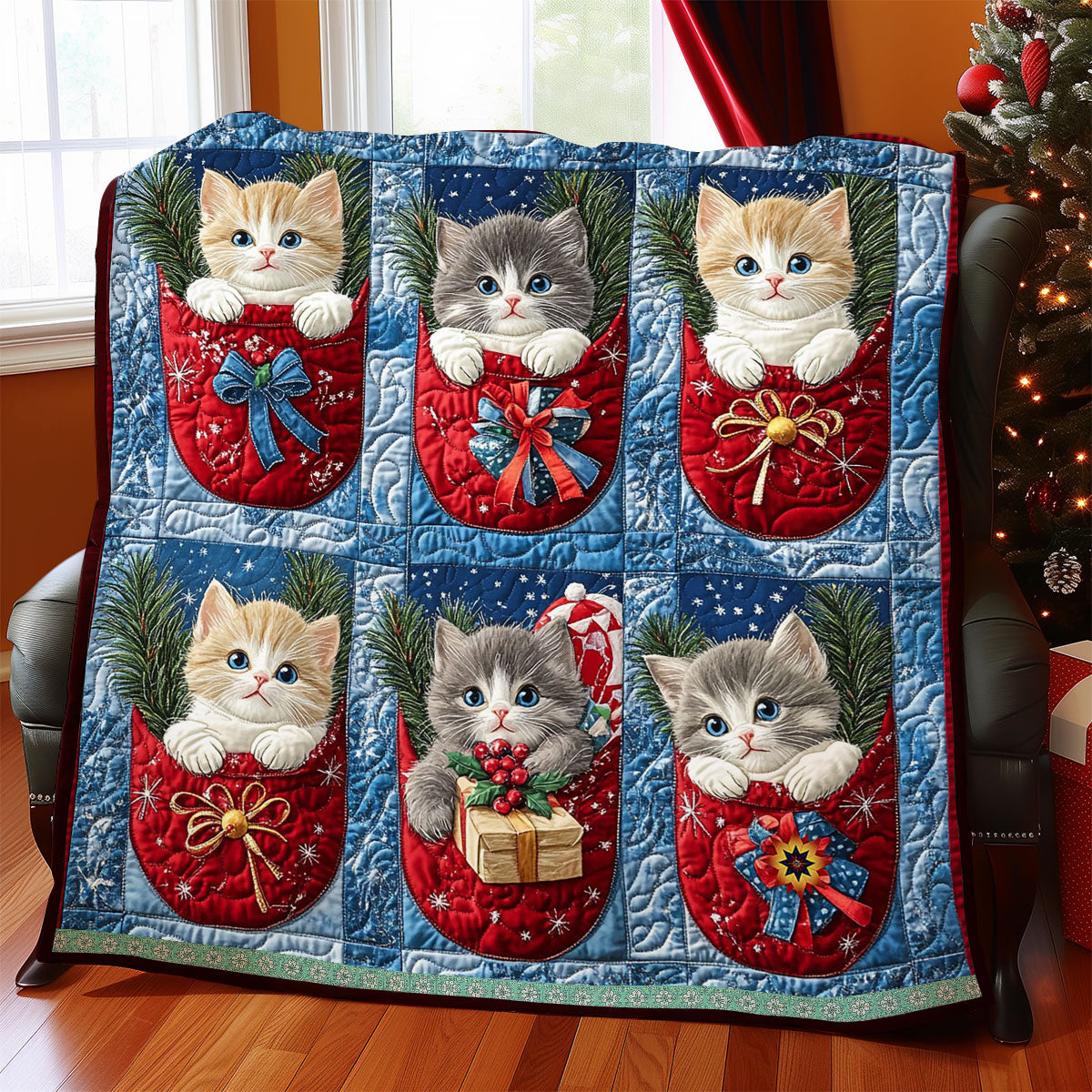 Christmas Kitty Winter Wonderland Quilt Blanket