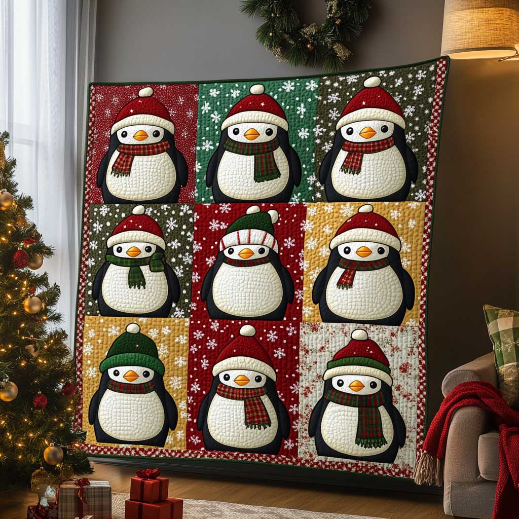 Christmas Penguin Mistletoe Magic Quilt Blanket
