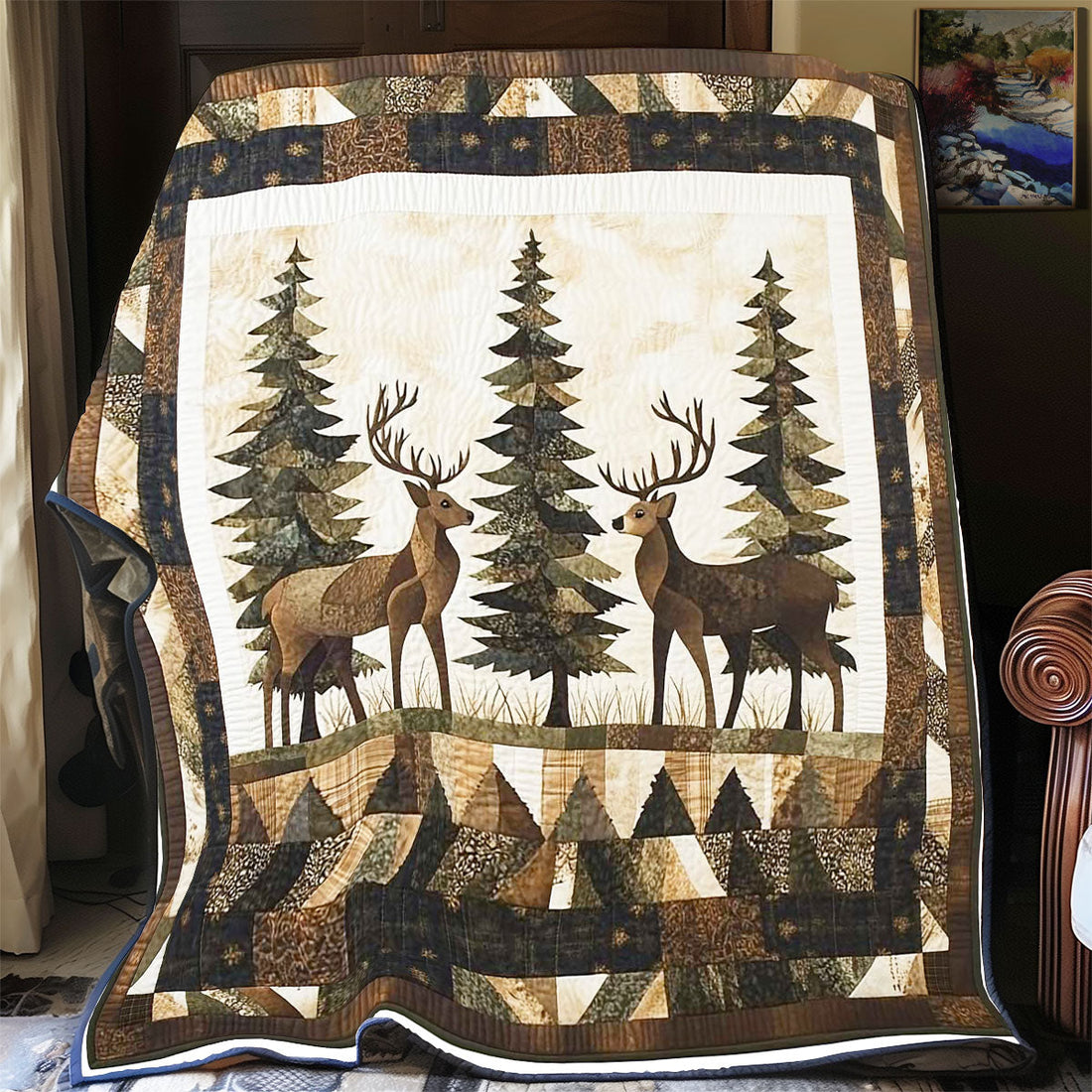 Stag Forest Patchwork Quilt Blanket