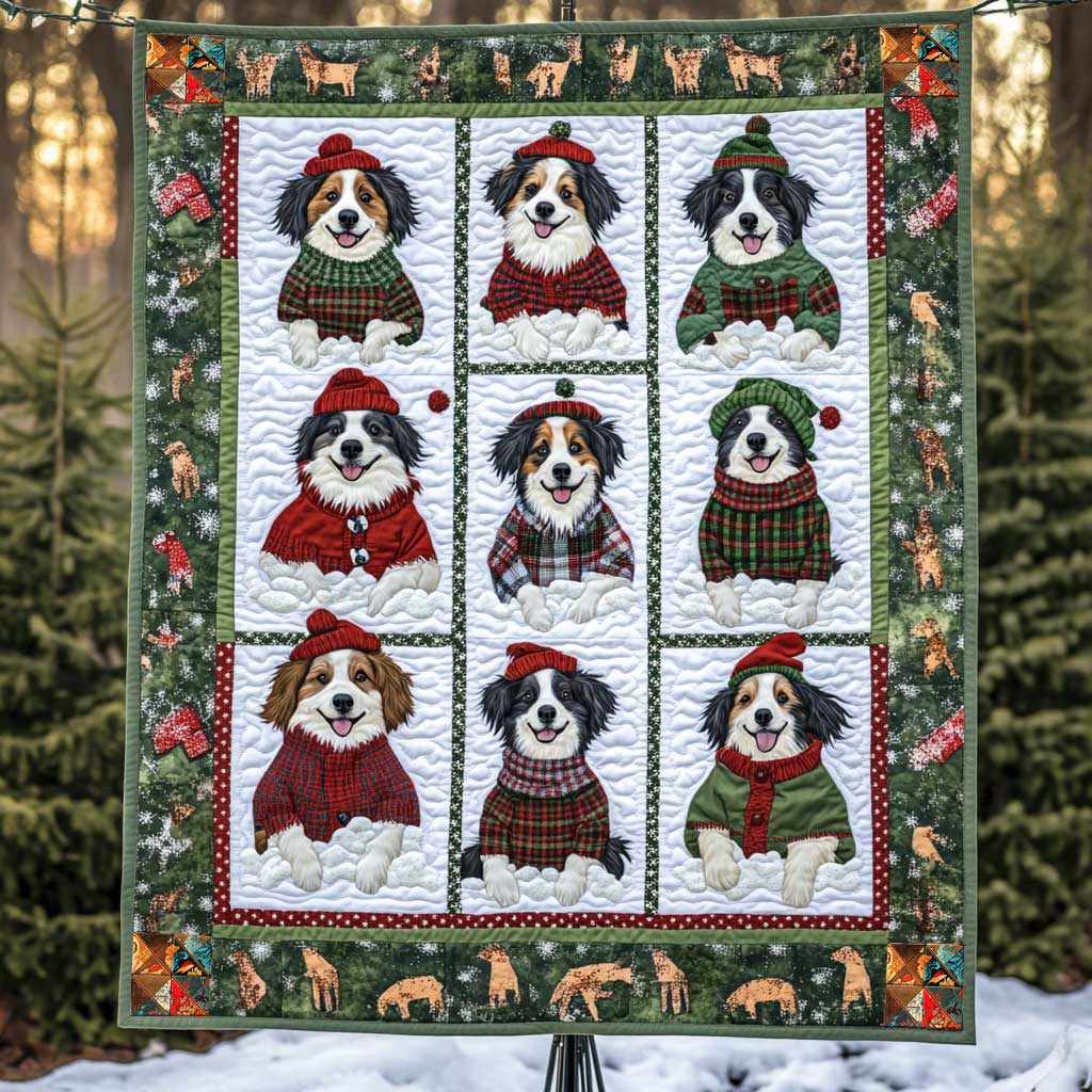 Border Collie Christmas Gift Quilt Blanket