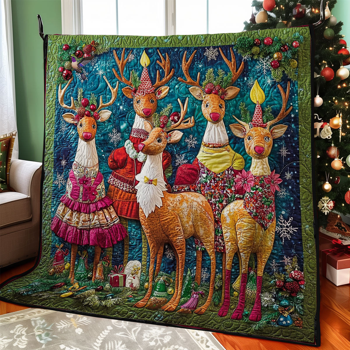 Reindeer Family Quilt Blanket