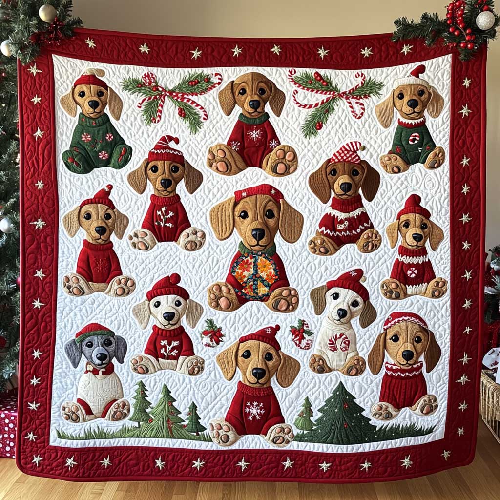 Baby Dachshund Christmas Quilt Blanket