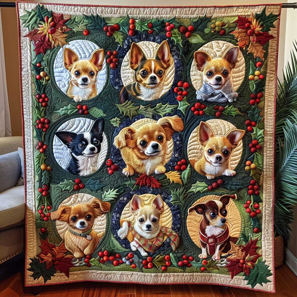 Christmas Chihuahua Festive Glow Quilt Blanket