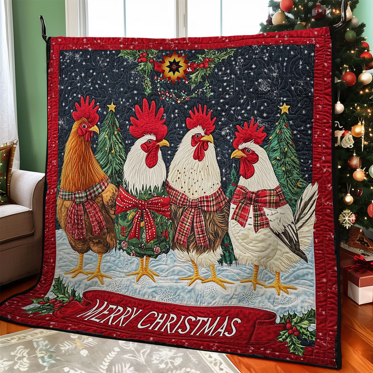 Christmas Chicken Family Holiday Cheer Quilt Blanket