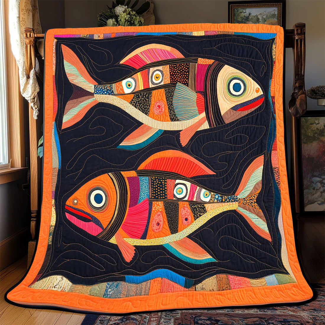 Vibrant Fish Peaceful Trails Quilt Blanket