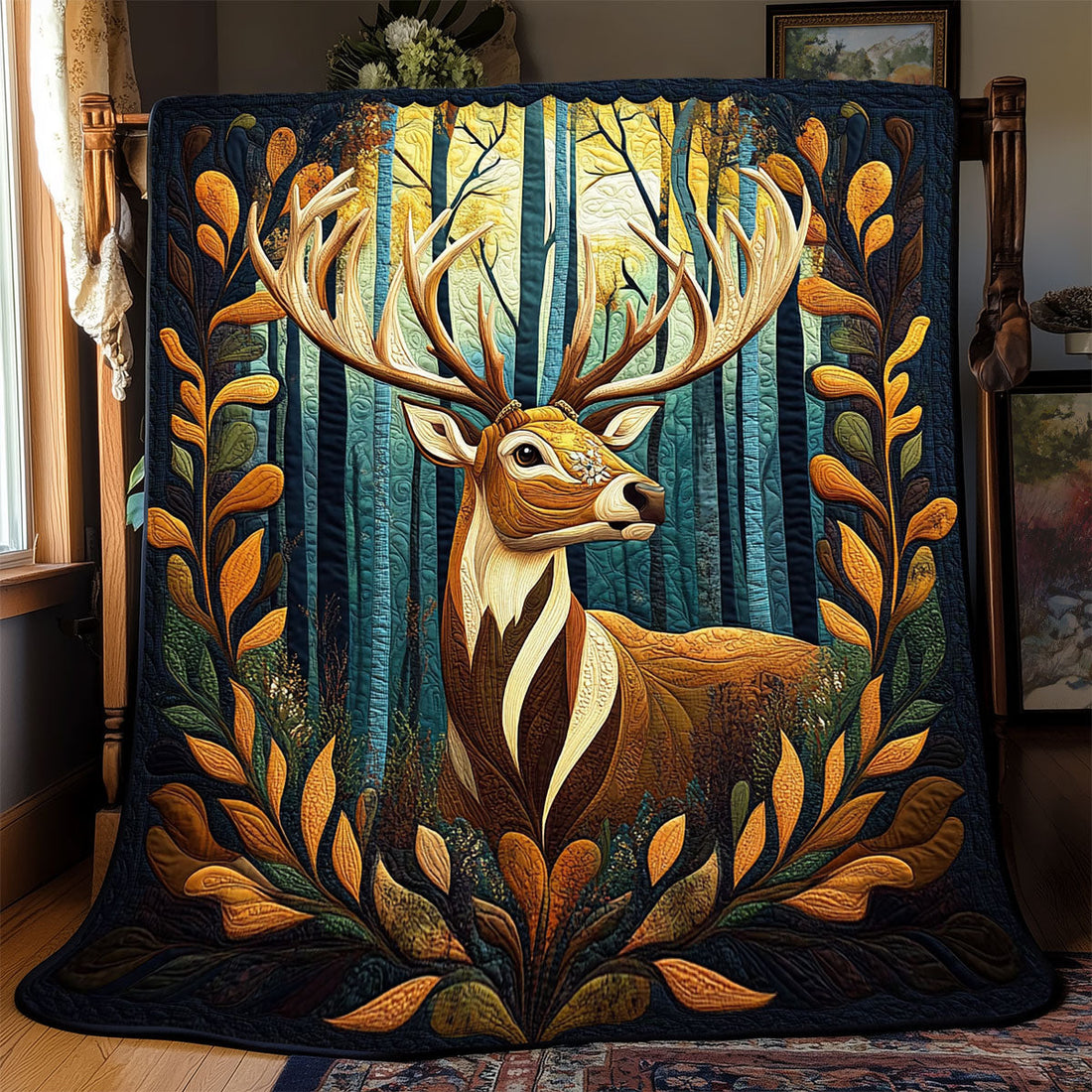 Deer Forest Woodland Retreat Quilt Blanket