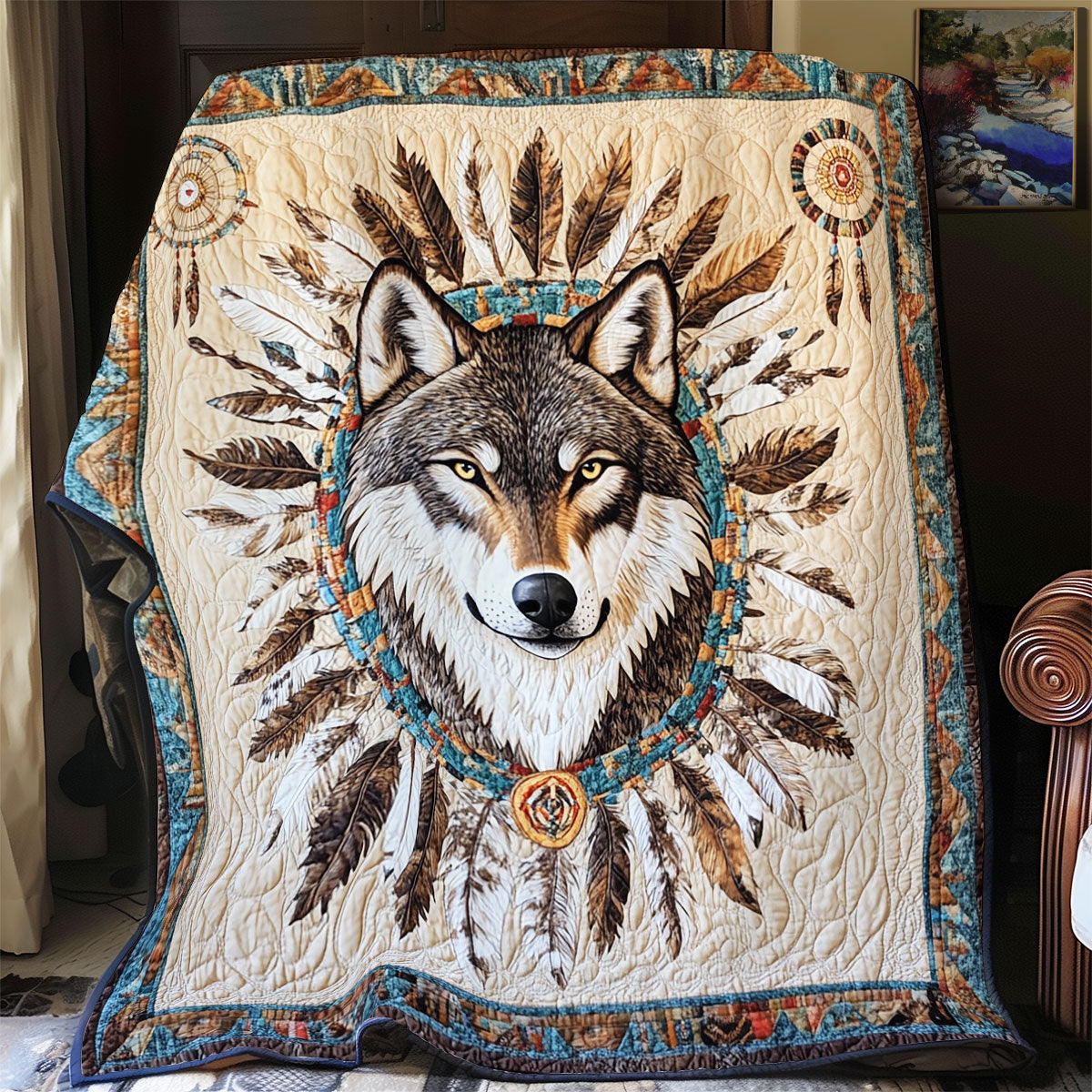 Dreamcatcher Wolf Forest Haven Quilt Blanket