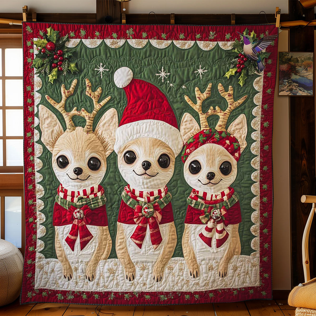 Chihuahua Christmas Joy Holiday Cheer Quilt Blanket