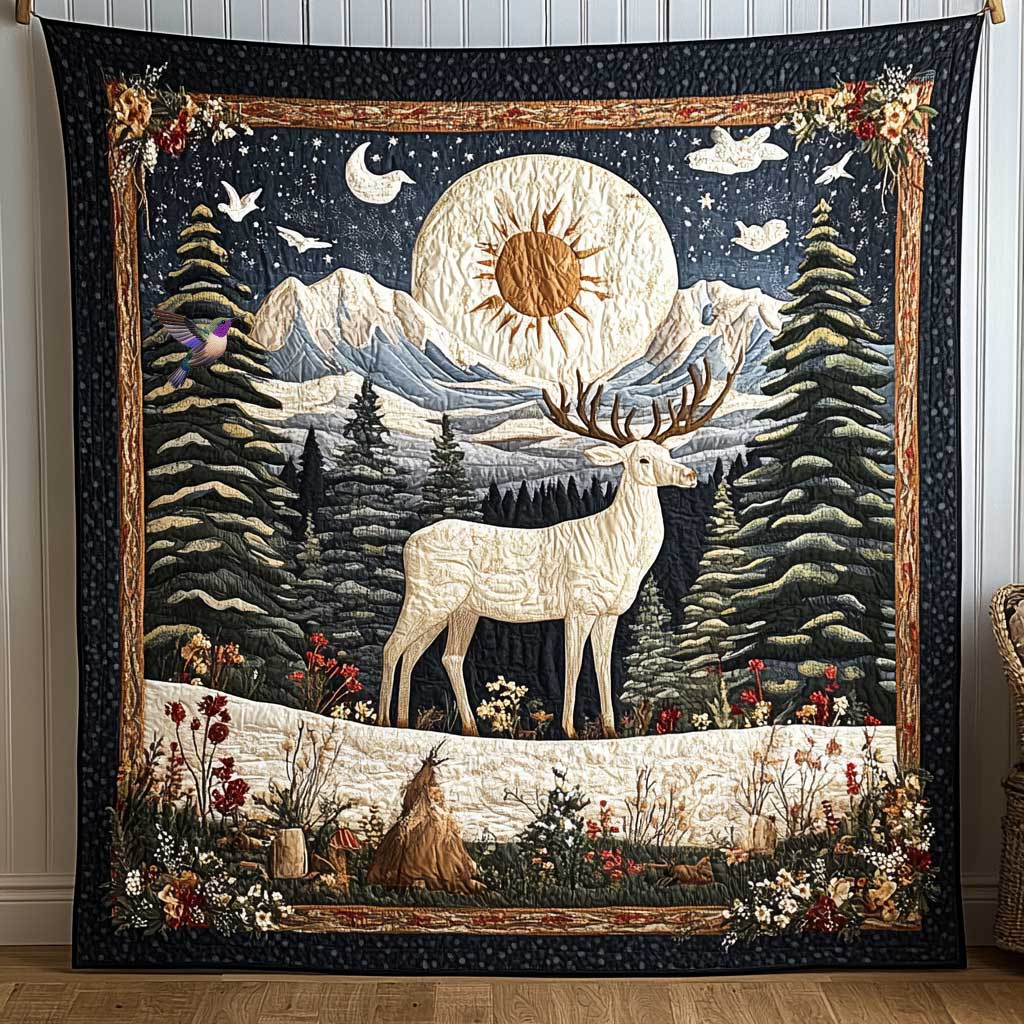 Christmas White Stag Quilt Blanket