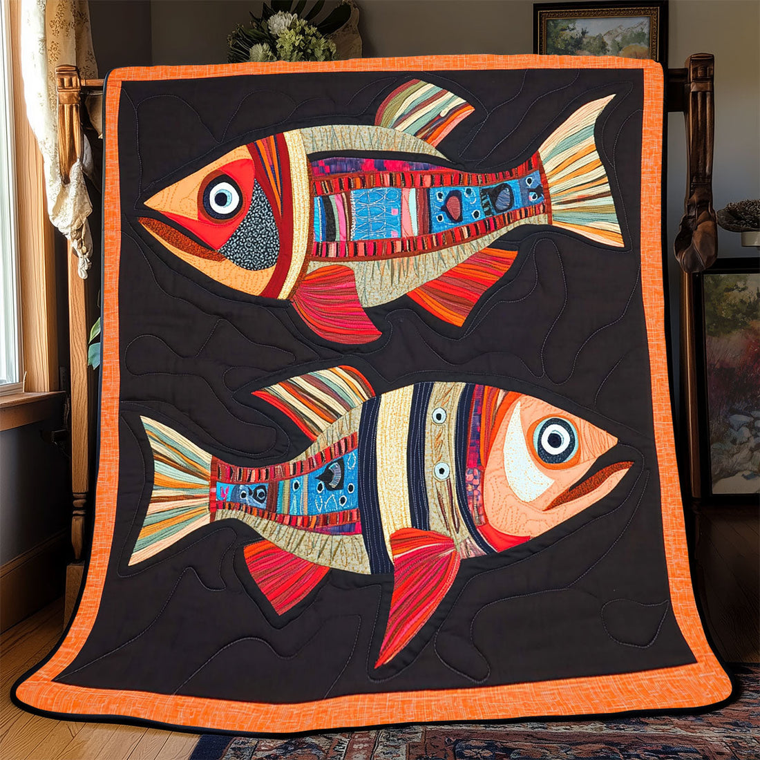 Vibrant Fish Tranquil Forest Quilt Blanket