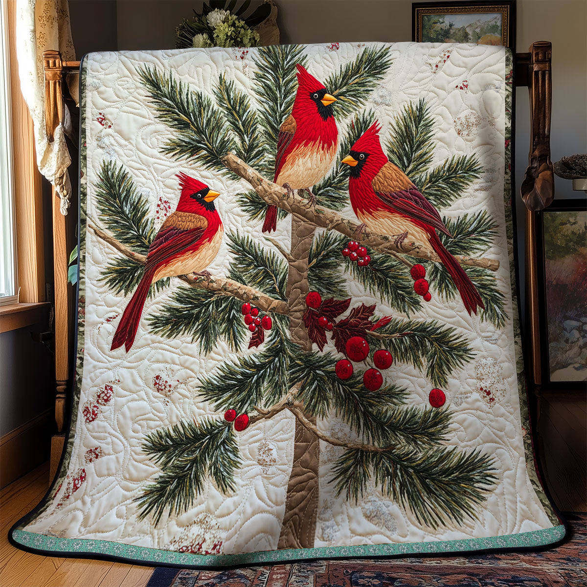 Cardinal Christmas Tree Quilt Blanket