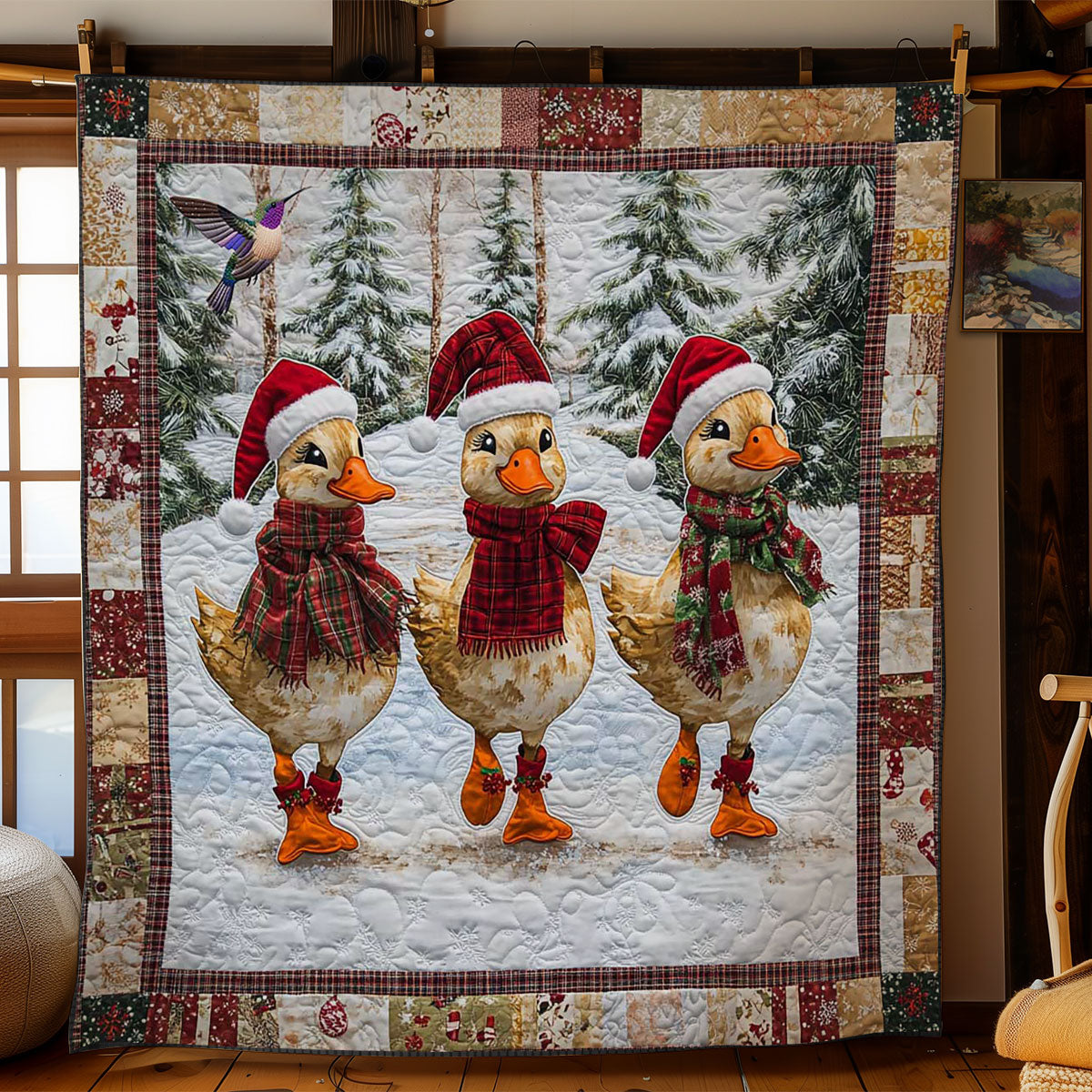 Holiday Ducks In Style Quilt Blanket