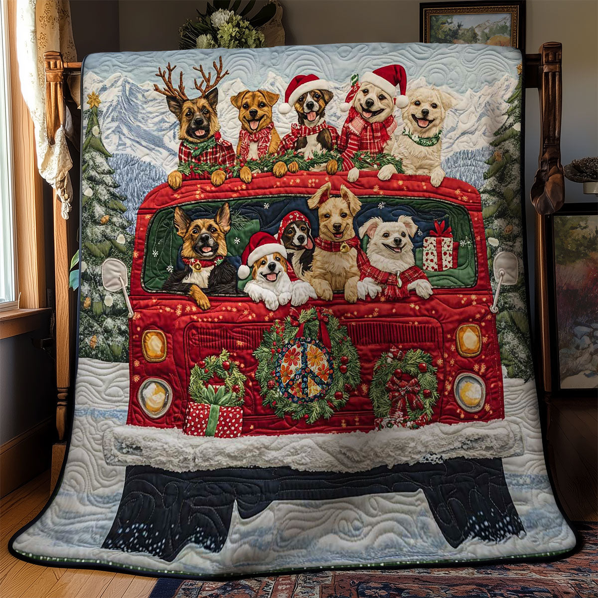 Christmas Dog Adventure Quilt Blanket
